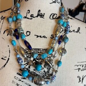 Vintage Avon 3 Tier Southwestern Cobalt Glass Necklace